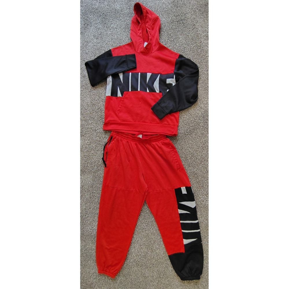 Nike Boys Therma-FIT Hoodie and Joggers Tracksuit Set Red Black XXL/M